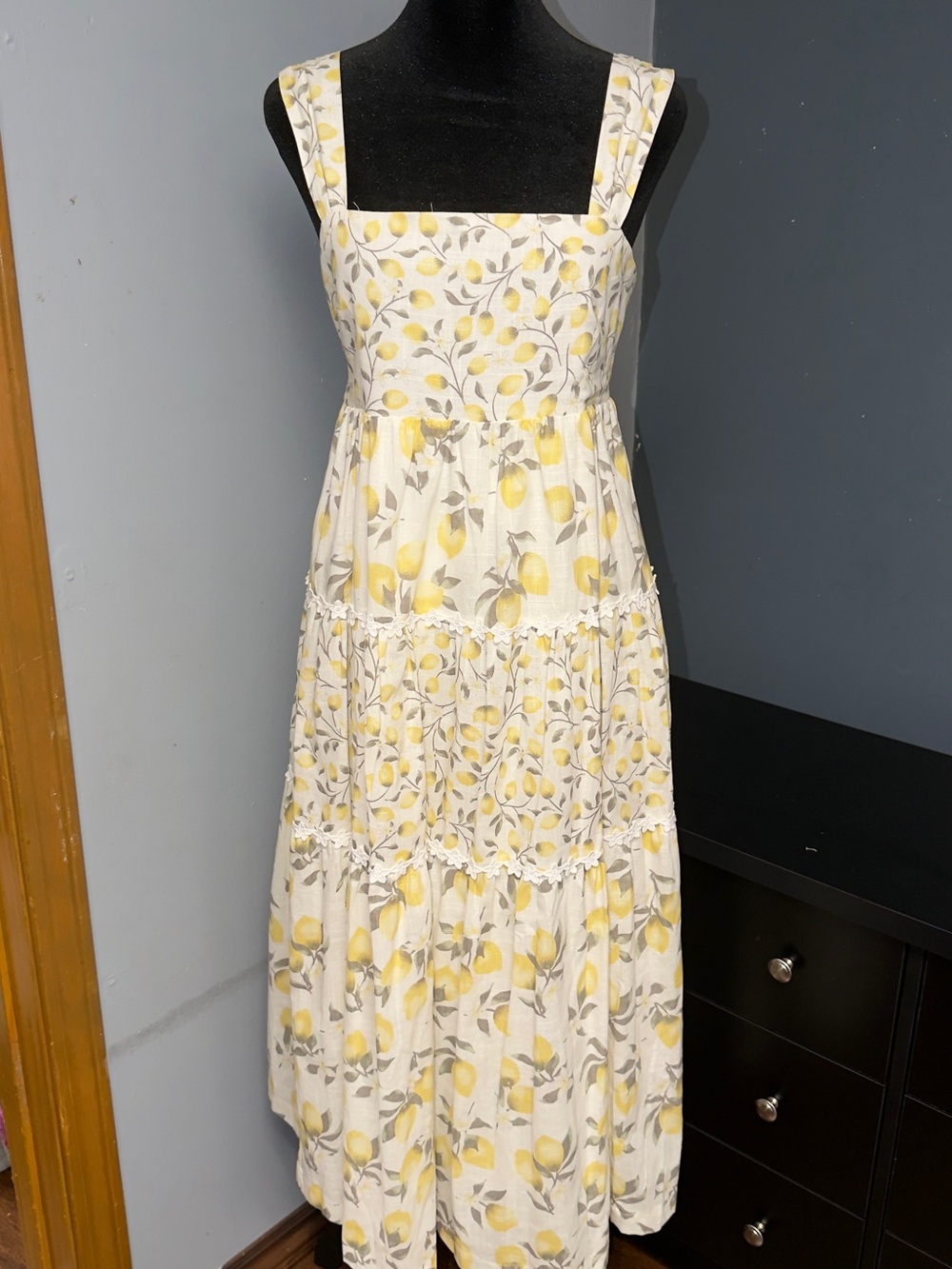 Haute Hippie Lemon Print Tiered Maxi Sundress in Yellow and Cream